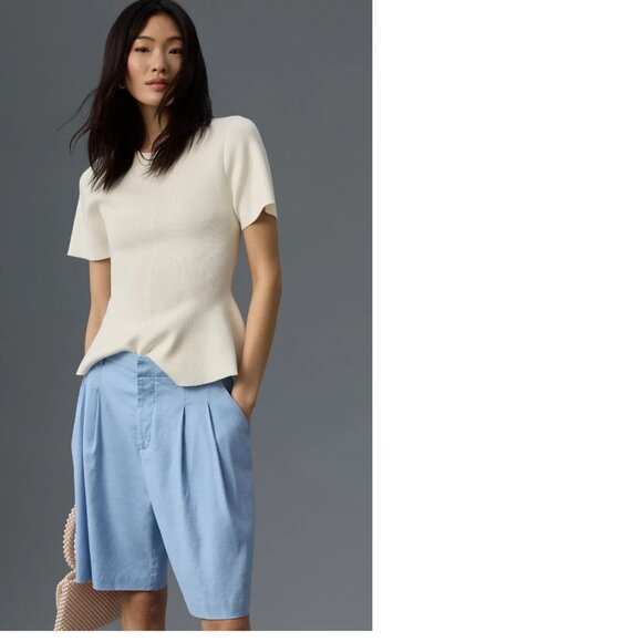 NEW Anthropologie The Avery Pleated Shorts by Maeve size 14 BLUE color - Picture 3 of 9